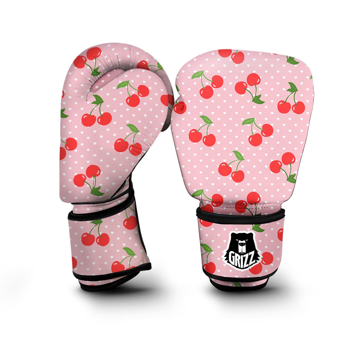 Cherry Heart Dot Pattern Print Boxing Gloves-grizzshop