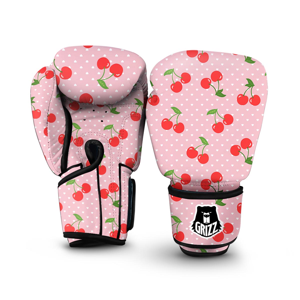 Cherry Heart Dot Pattern Print Boxing Gloves-grizzshop