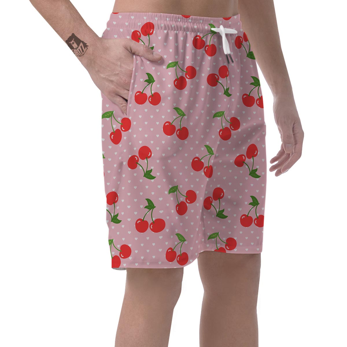 Cherry Heart Dot Pattern Print Men's Shorts-grizzshop