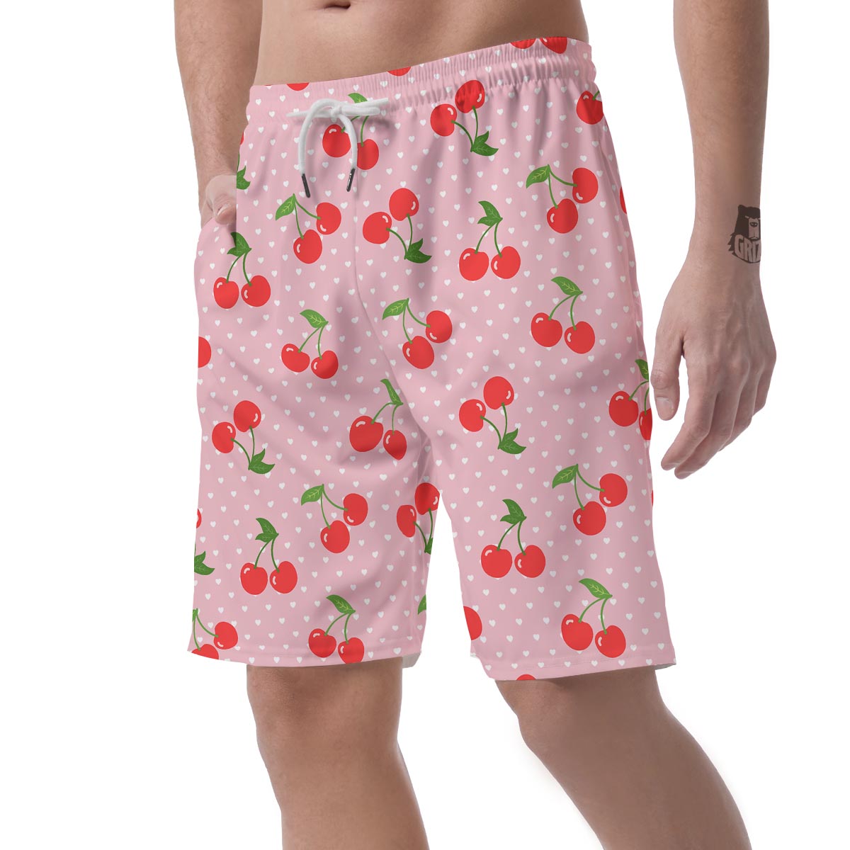 Cherry Heart Dot Pattern Print Men's Shorts-grizzshop