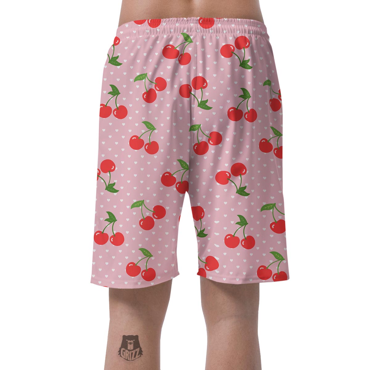 Cherry Heart Dot Pattern Print Men's Shorts-grizzshop