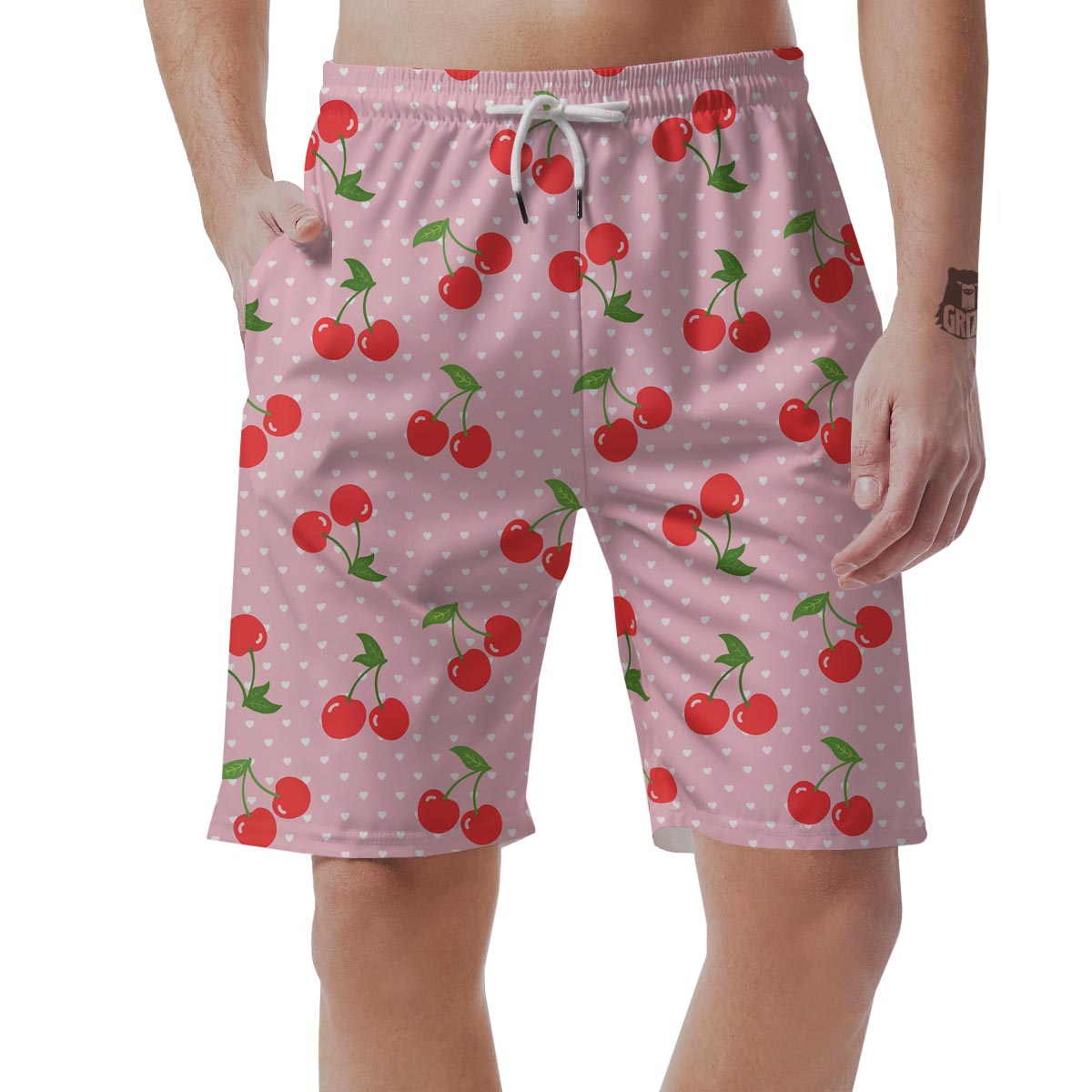 Cherry Heart Dot Pattern Print Men's Shorts-grizzshop