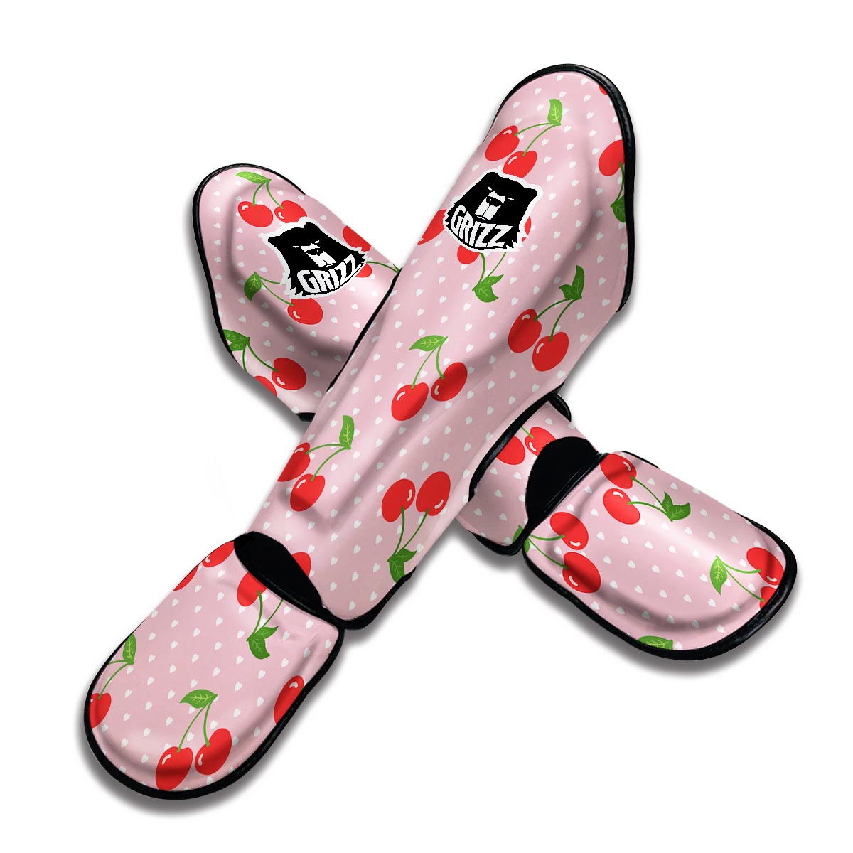 Cherry Heart Dot Pattern Print Muay Thai Shin Guards-grizzshop