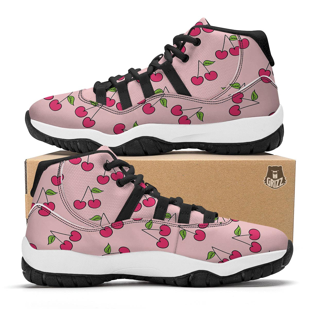 Cherry Pattern Print Black Bball Shoes-grizzshop