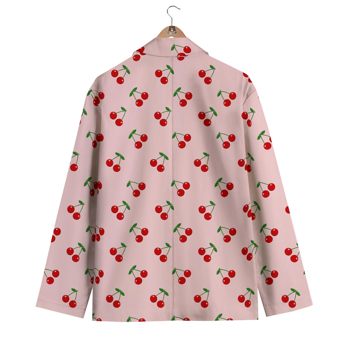 Cherry Pink Pattern Print Men's Blazer-grizzshop