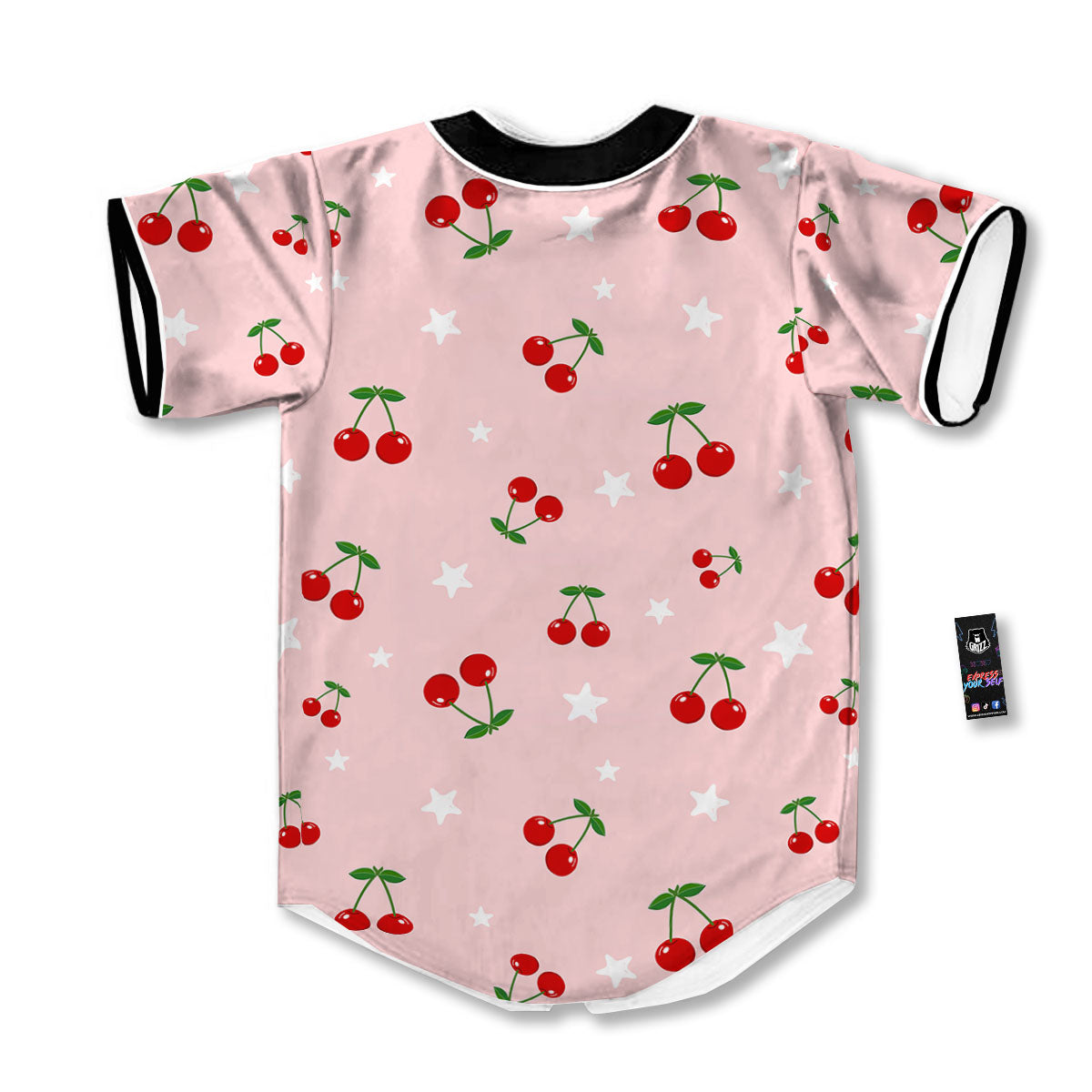 Cherry Pink Print Pattern Baseball Jersey-grizzshop