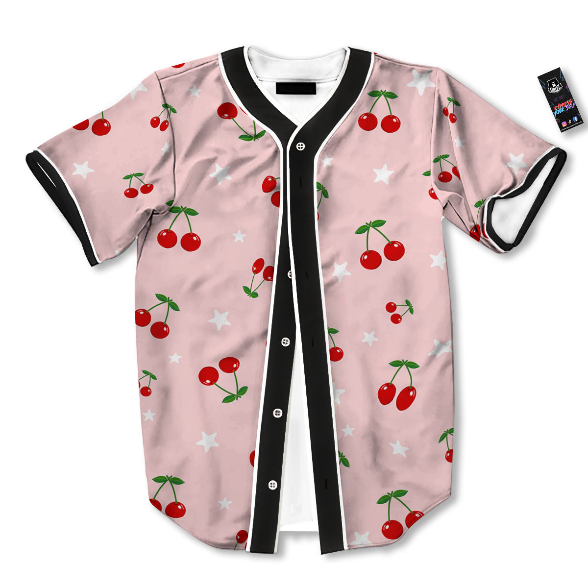 Cherry Pink Print Pattern Baseball Jersey-grizzshop