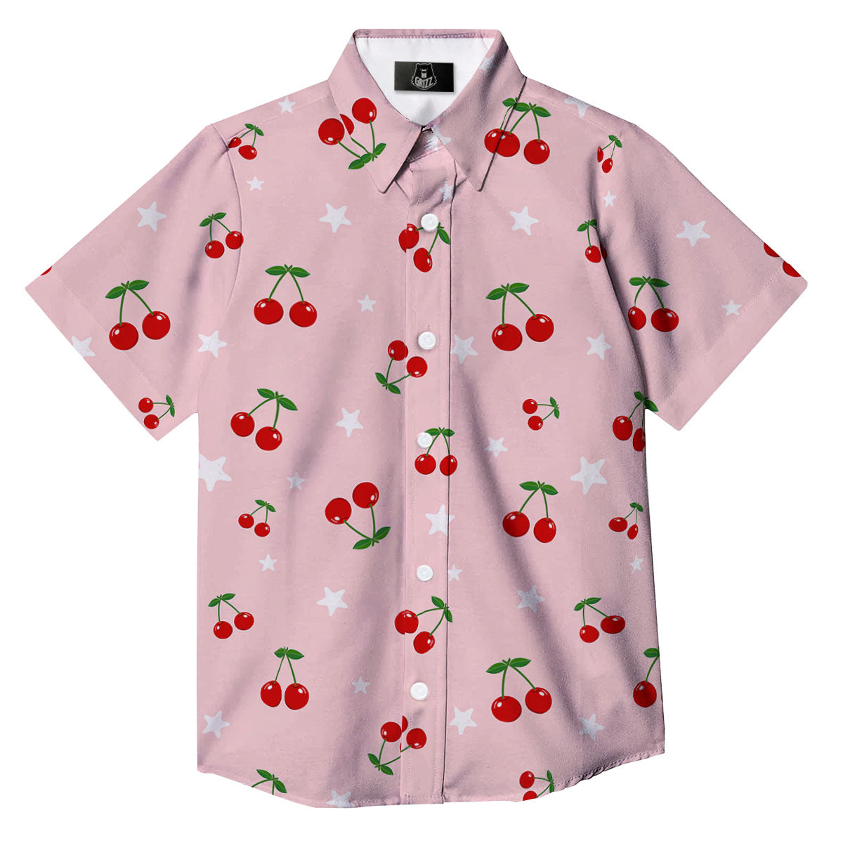 Cherry Pink Print Pattern Button Up Shirt-grizzshop