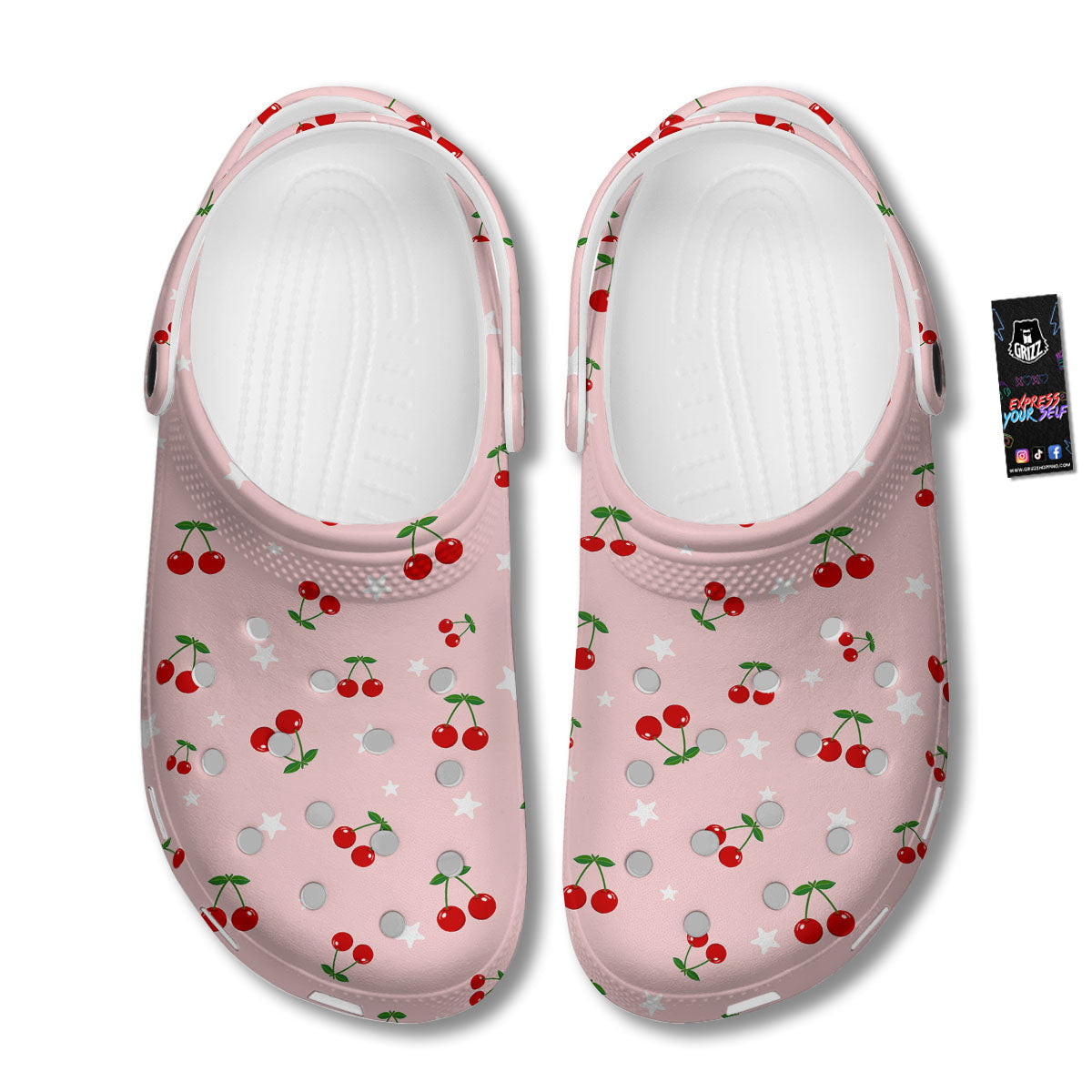 Cherry Pink Print Pattern Clog-grizzshop