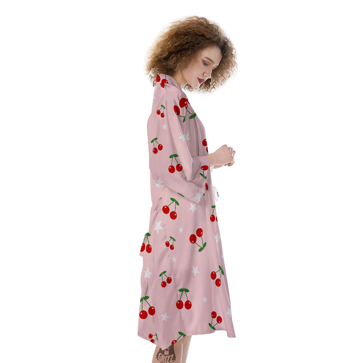 Cherry Pink Print Pattern Kimono-grizzshop