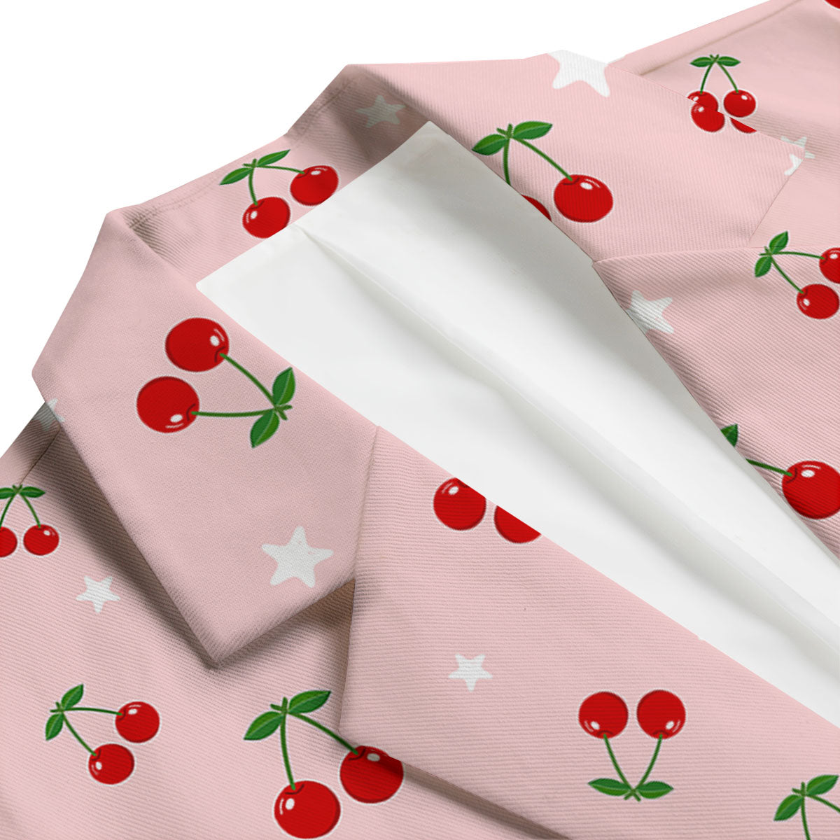 Cherry Pink Print Pattern Men's Blazer-grizzshop