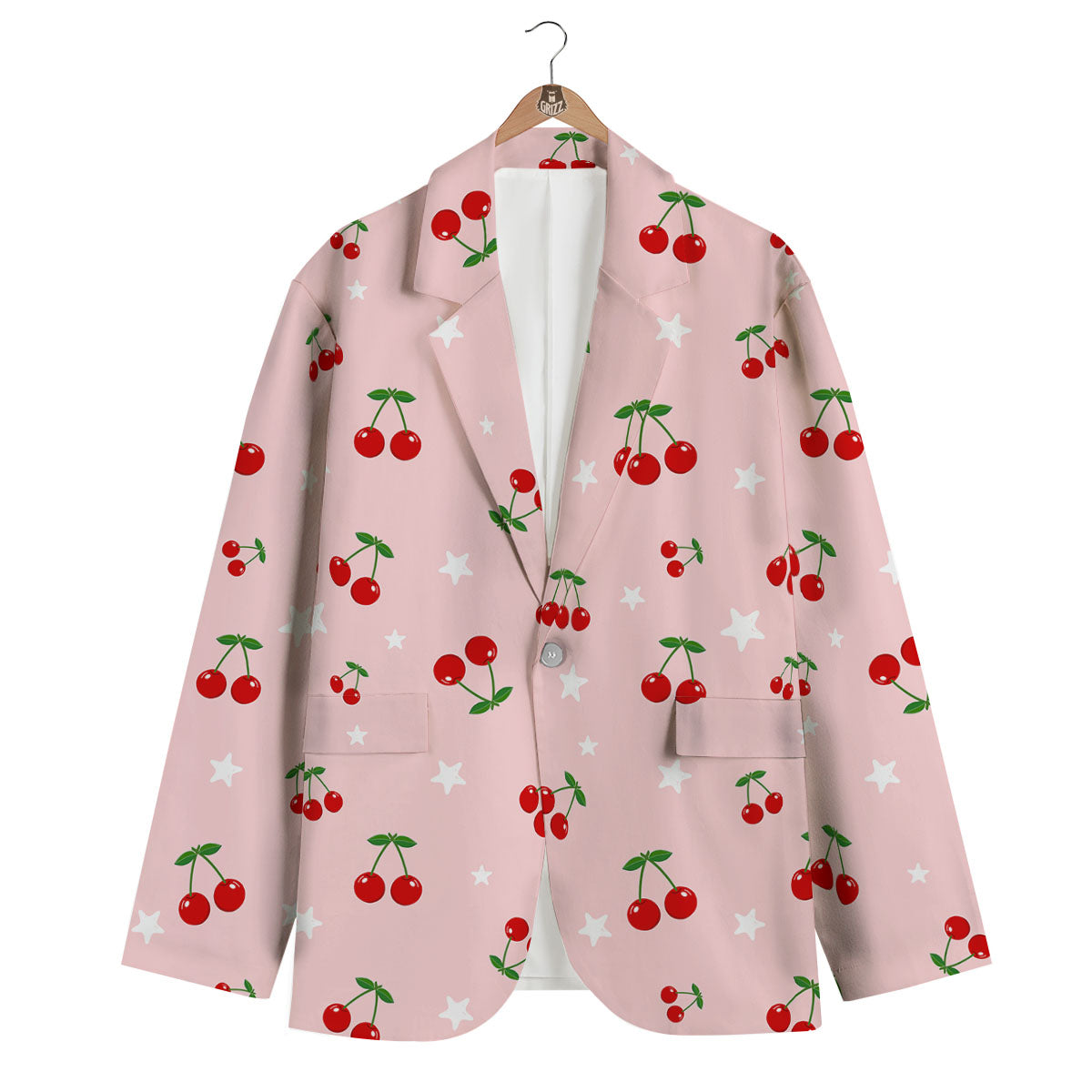 Cherry Pink Print Pattern Men's Blazer-grizzshop