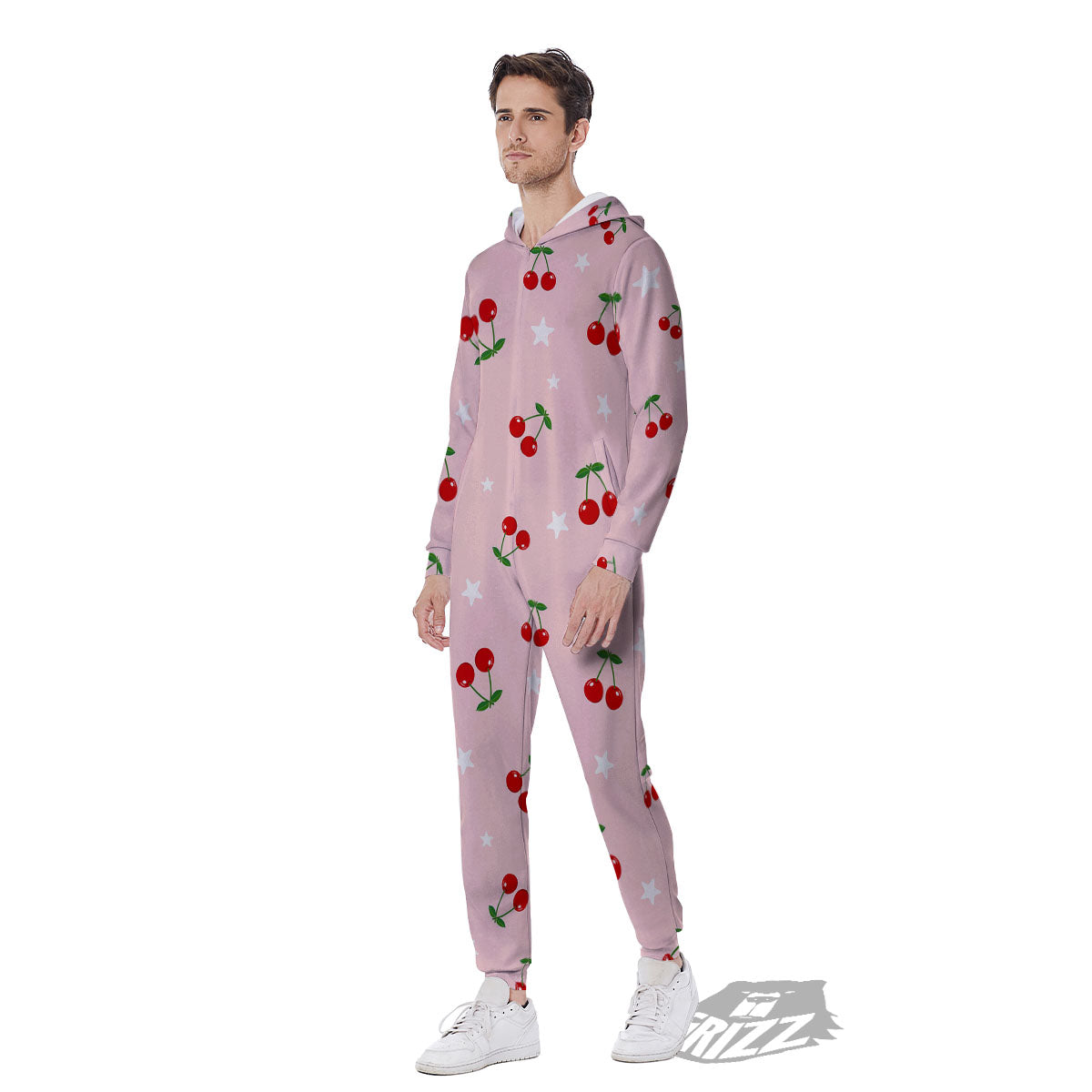 Cherry Pink Print Pattern Men's Jumpsuit-grizzshop