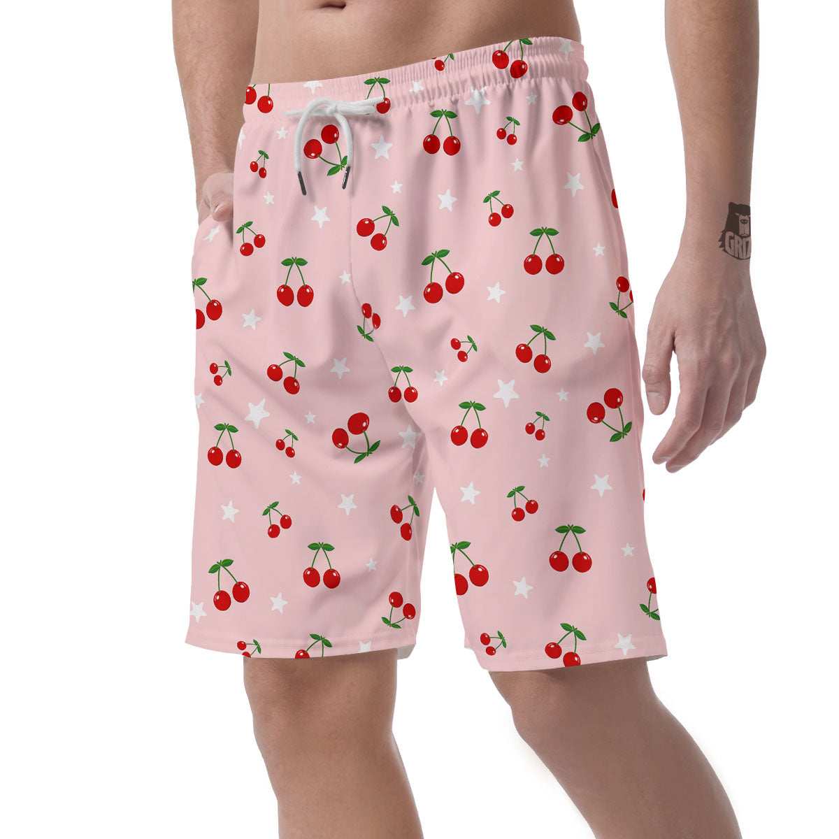 Cherry Pink Print Pattern Men's Shorts-grizzshop