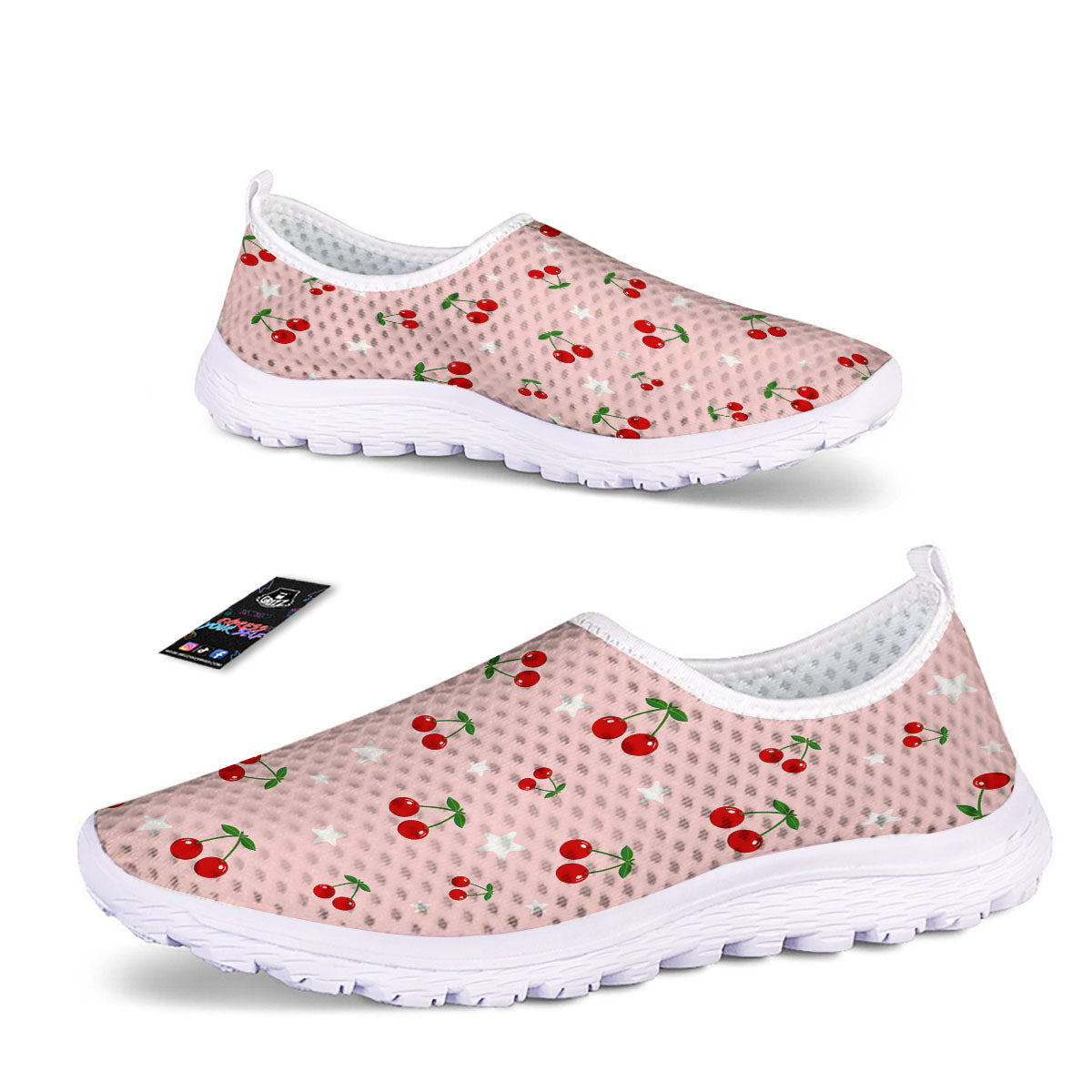 Cherry Pink Print Pattern Nurse Shoes-grizzshop