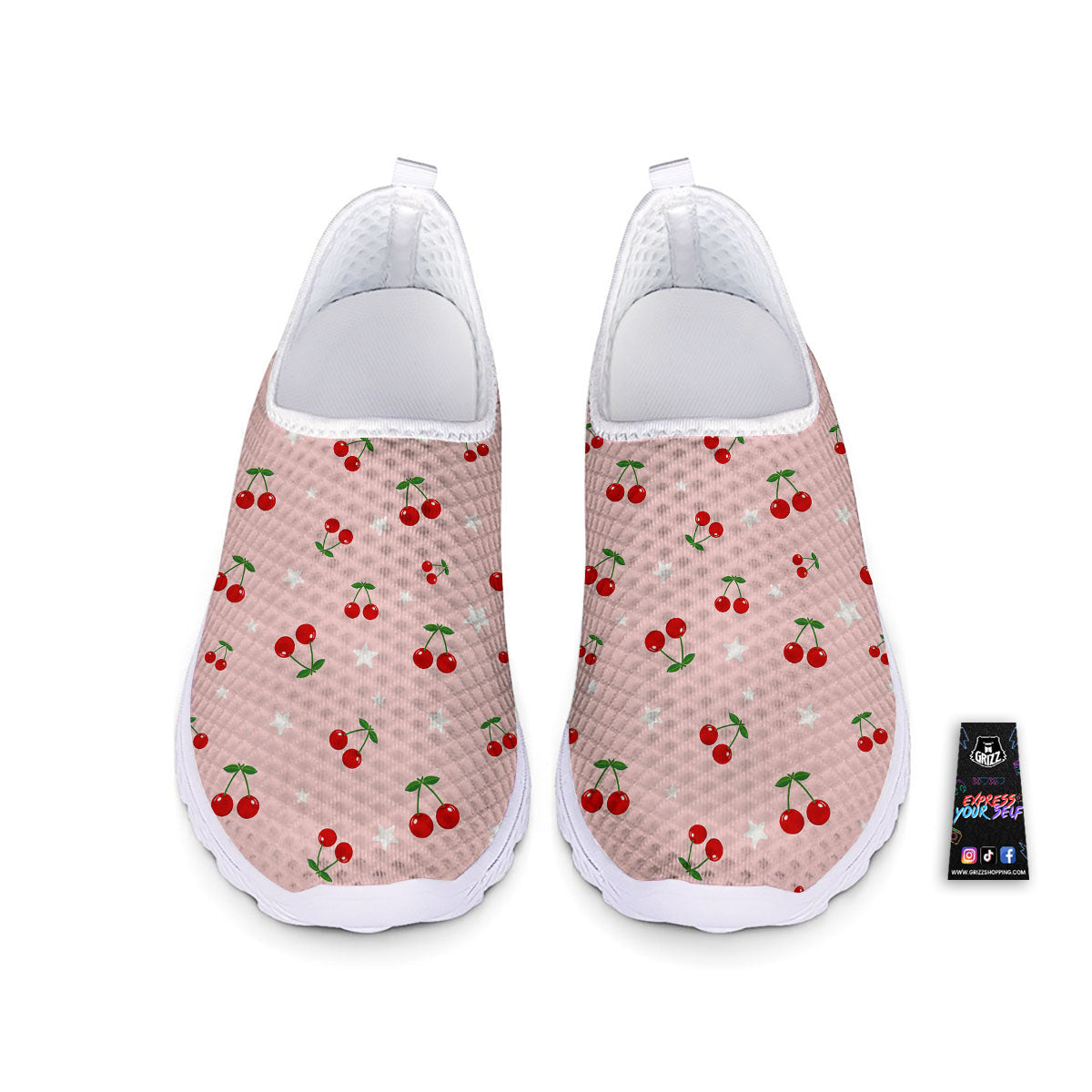 Cherry Pink Print Pattern Nurse Shoes-grizzshop