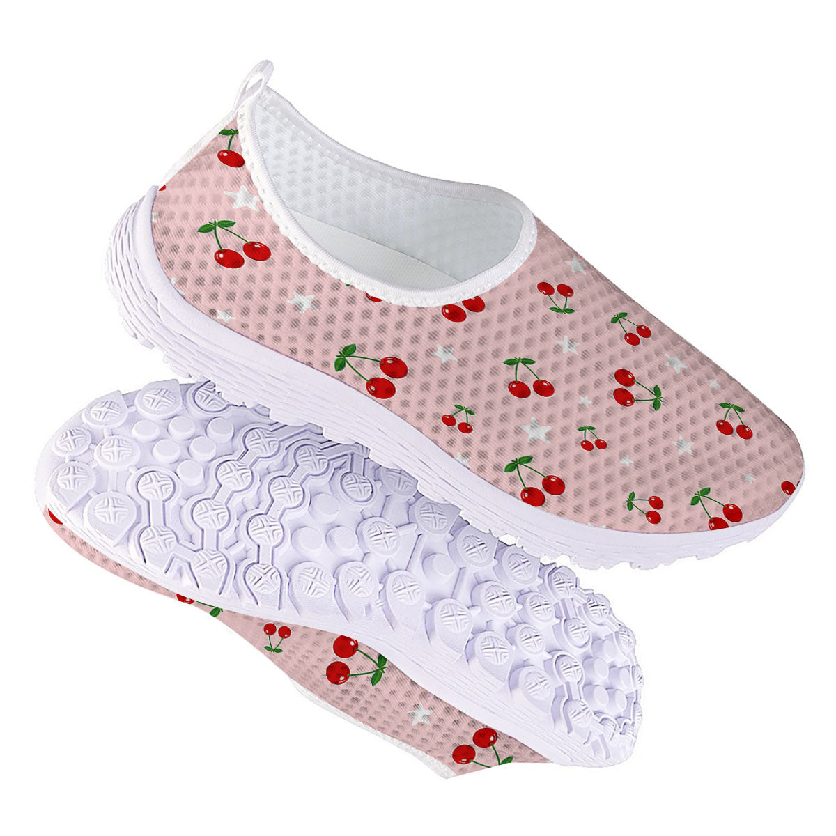 Cherry Pink Print Pattern Nurse Shoes-grizzshop