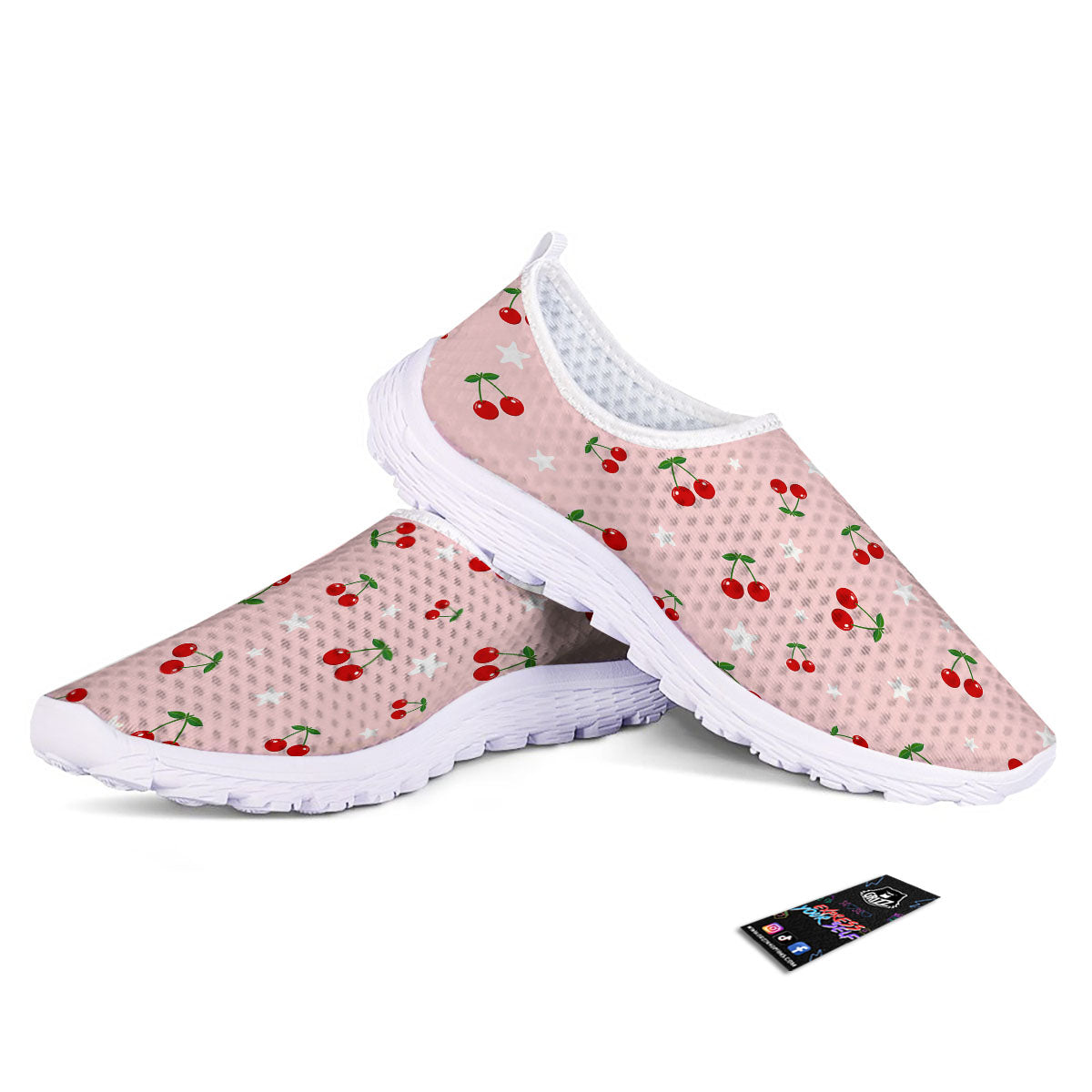 Cherry Pink Print Pattern Nurse Shoes-grizzshop