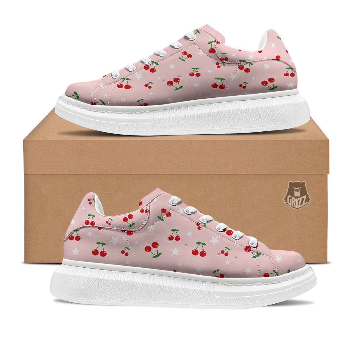 Cherry Pink Print Pattern Platform Shoes-grizzshop