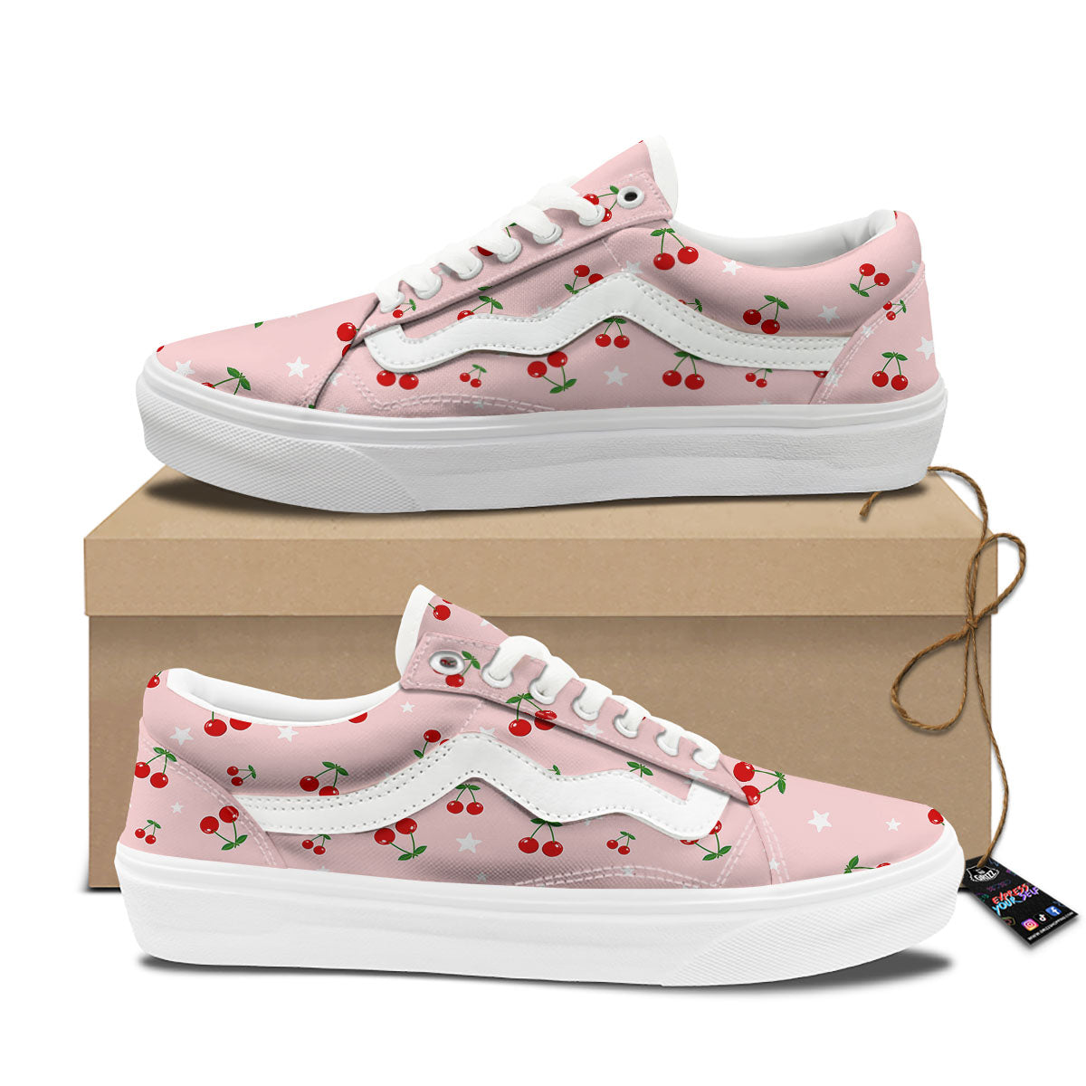 Cherry Pink Print Pattern Skate Shoes-grizzshop