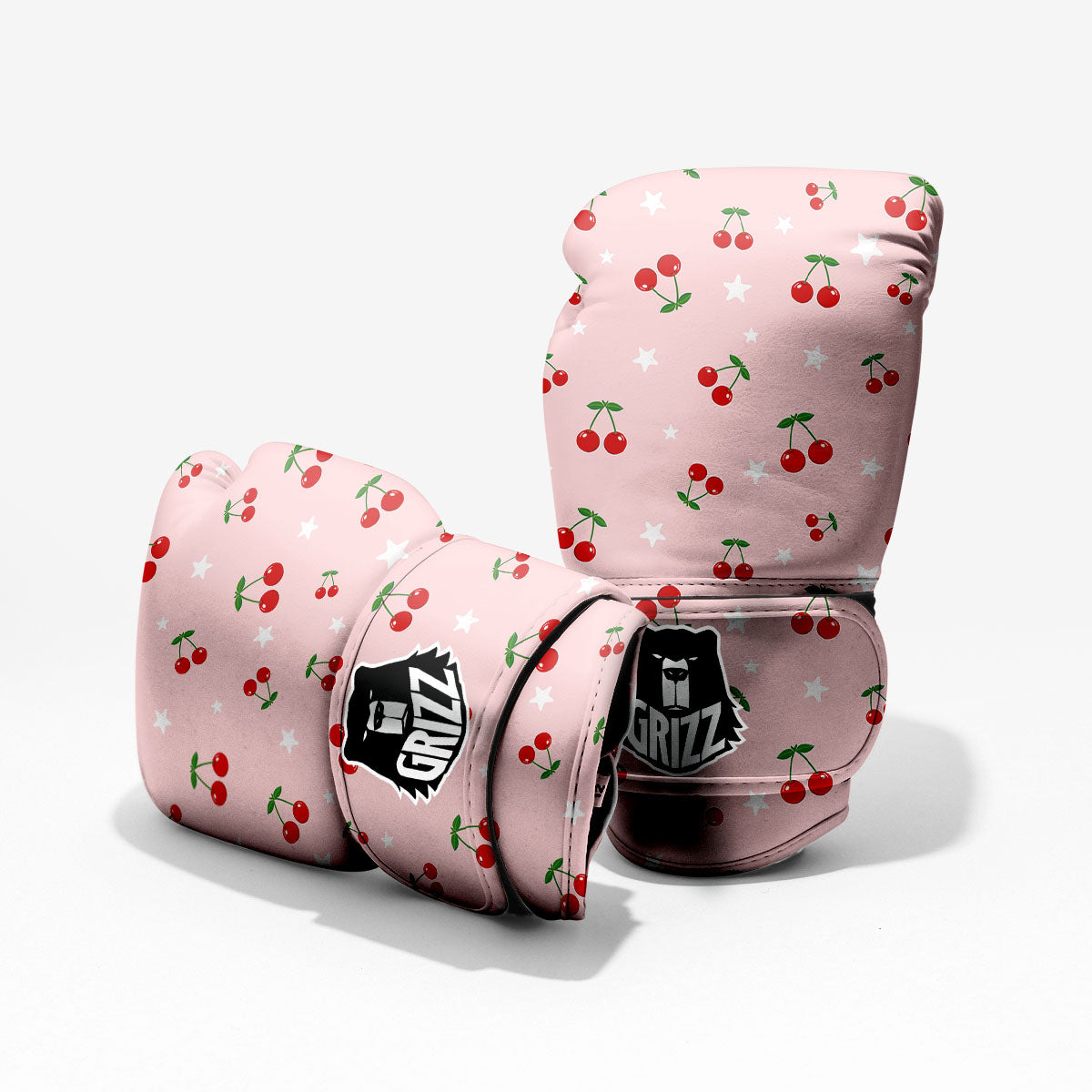 Cherry Pink Print Pattern Sparring Gloves-grizzshop