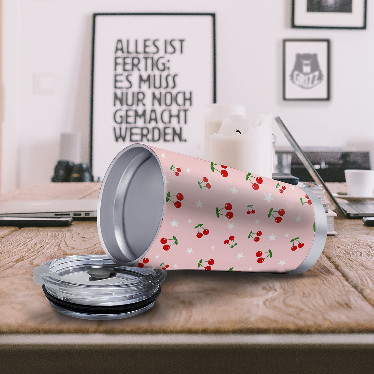 Cherry Pink Print Pattern Tumbler-grizzshop