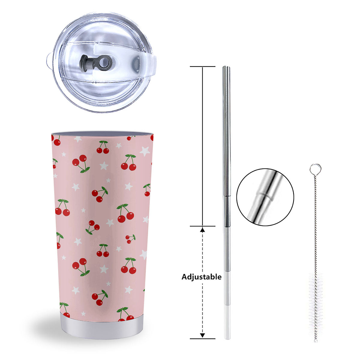 Cherry Pink Print Pattern Tumbler-grizzshop