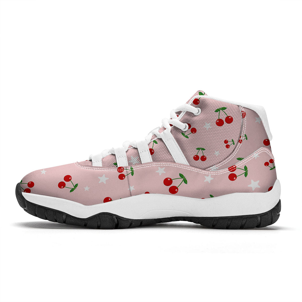 Cherry Pink Print Pattern White Bball Shoes-grizzshop