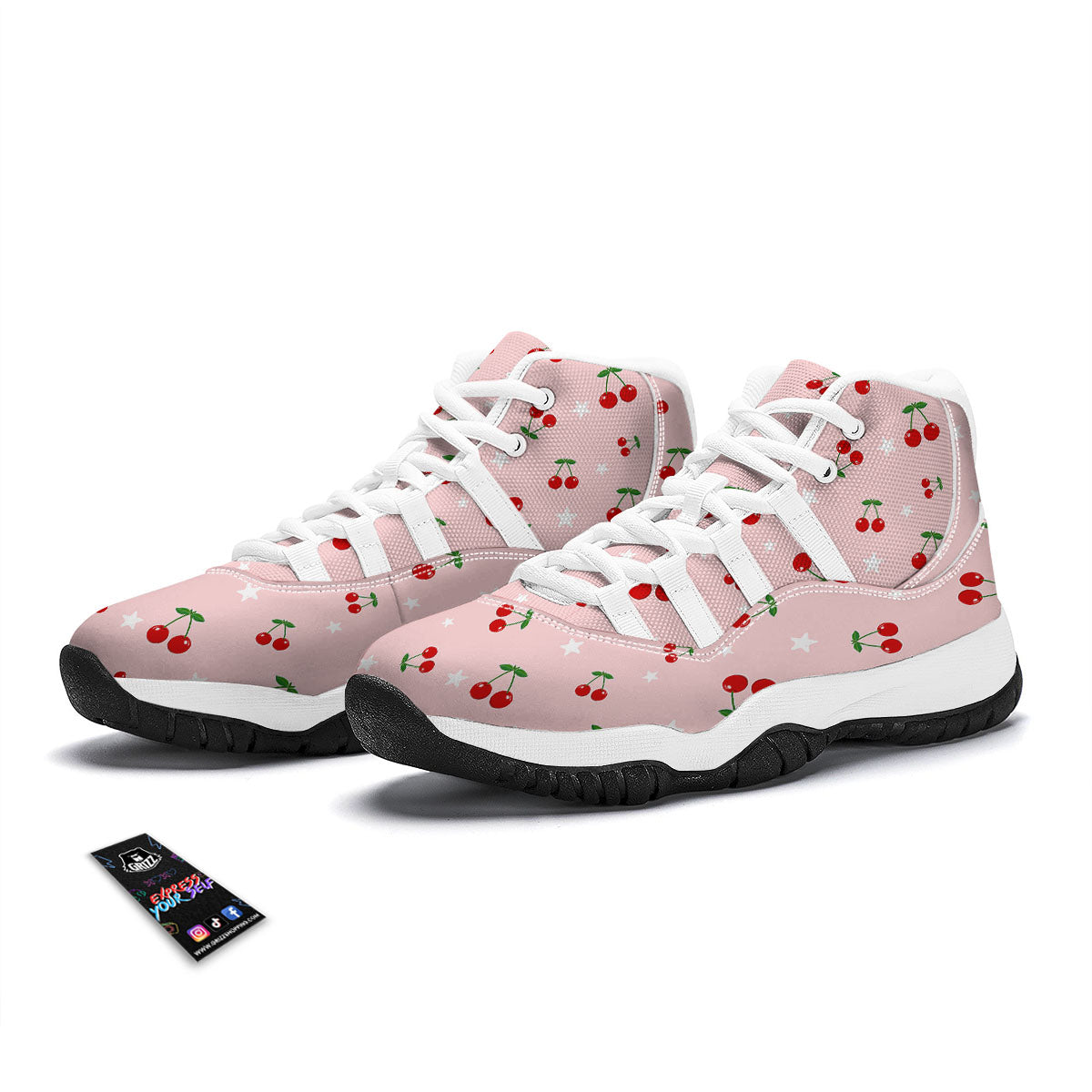 Cherry Pink Print Pattern White Bball Shoes-grizzshop