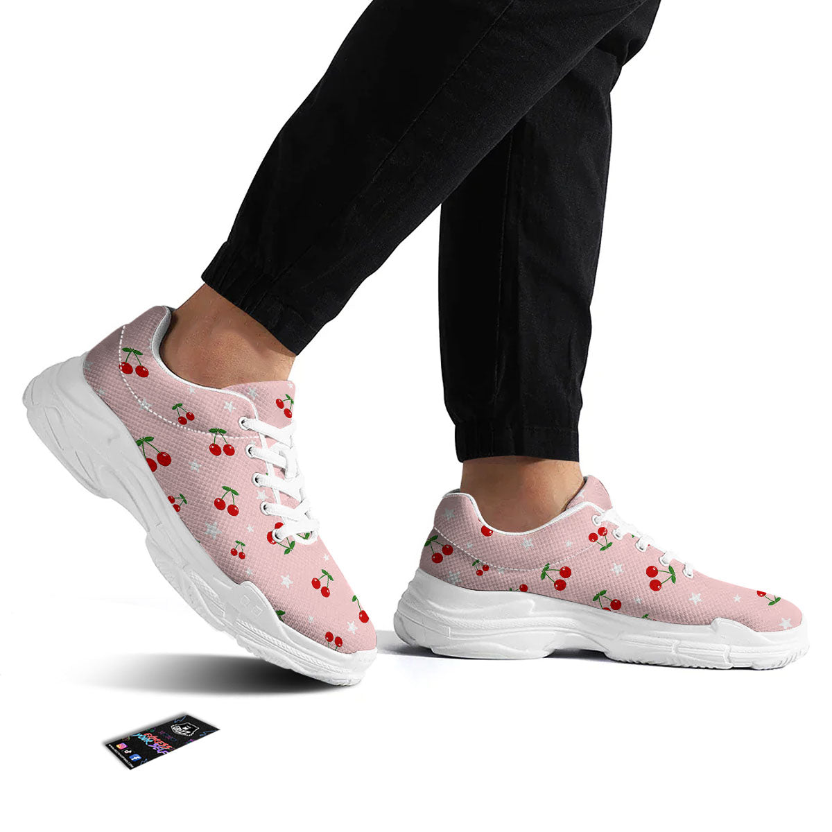 Cherry Pink Print Pattern White Chunky Shoes-grizzshop