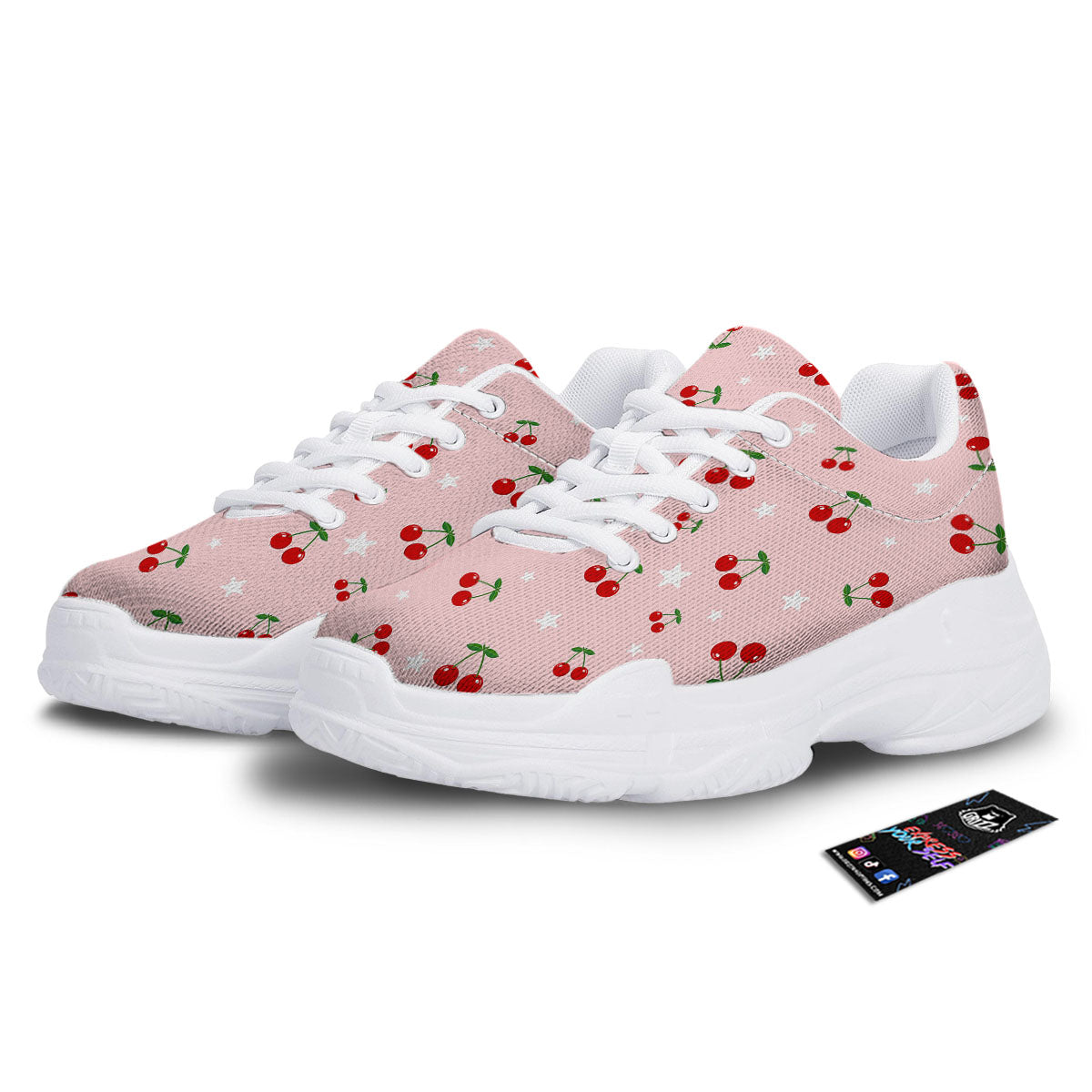 Cherry Pink Print Pattern White Chunky Shoes-grizzshop
