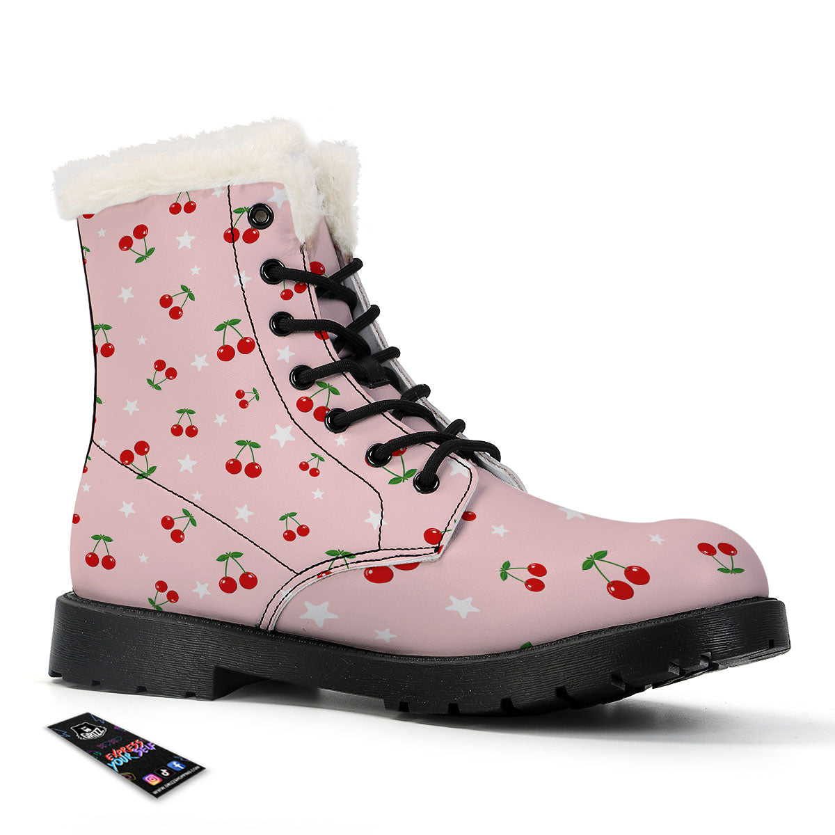 Cherry Pink Print Pattern Winter Boots-grizzshop