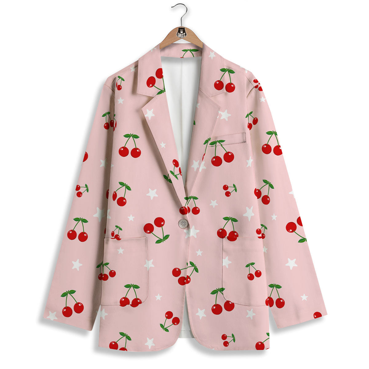 Cherry Pink Print Pattern Women's Blazer-grizzshop