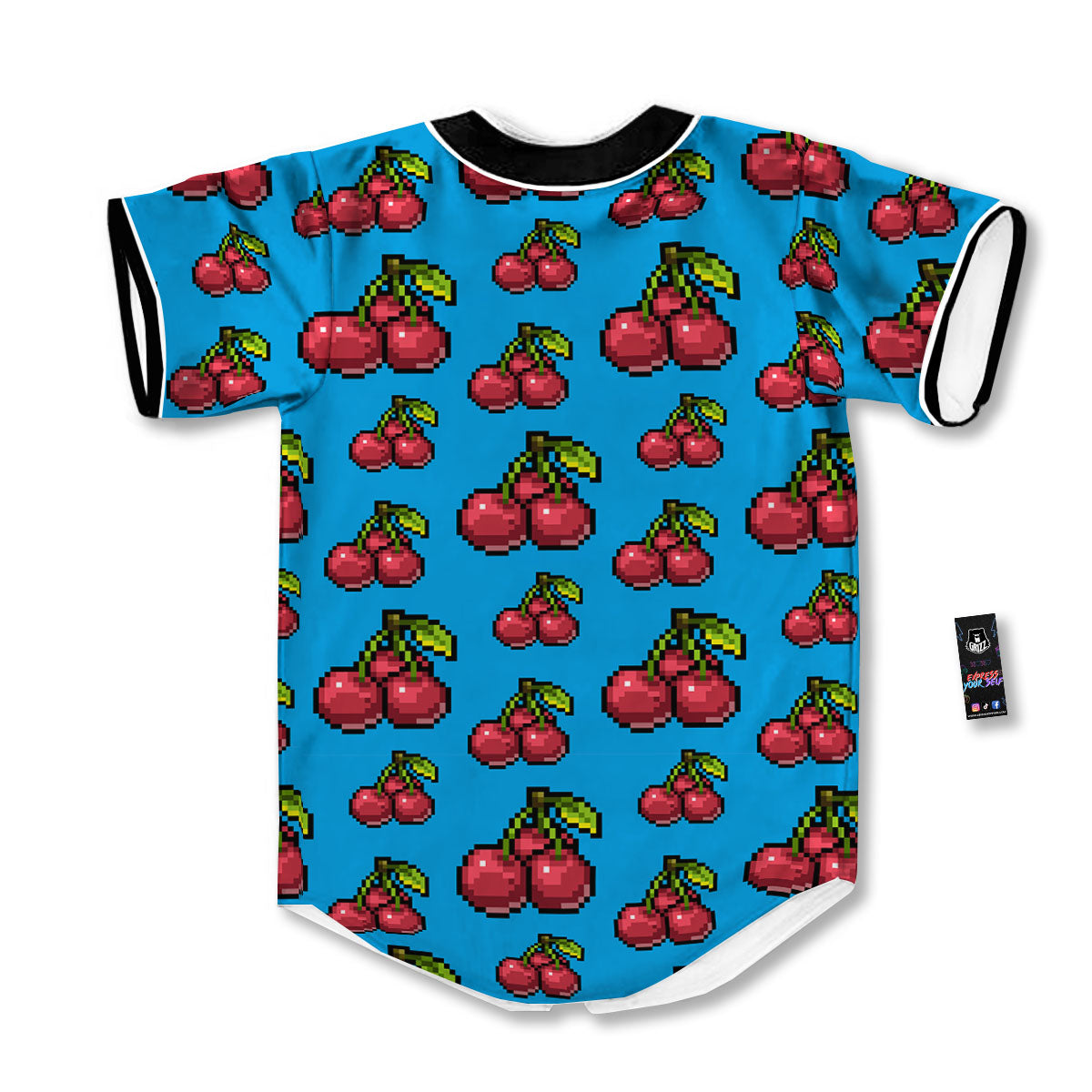 Cherry Pixel Print Pattern Baseball Jersey-grizzshop