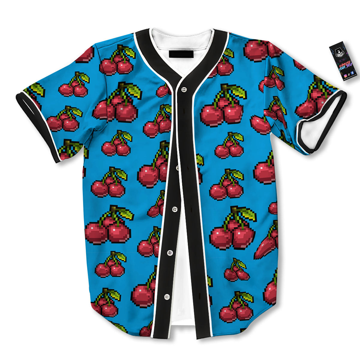 Cherry Pixel Print Pattern Baseball Jersey-grizzshop