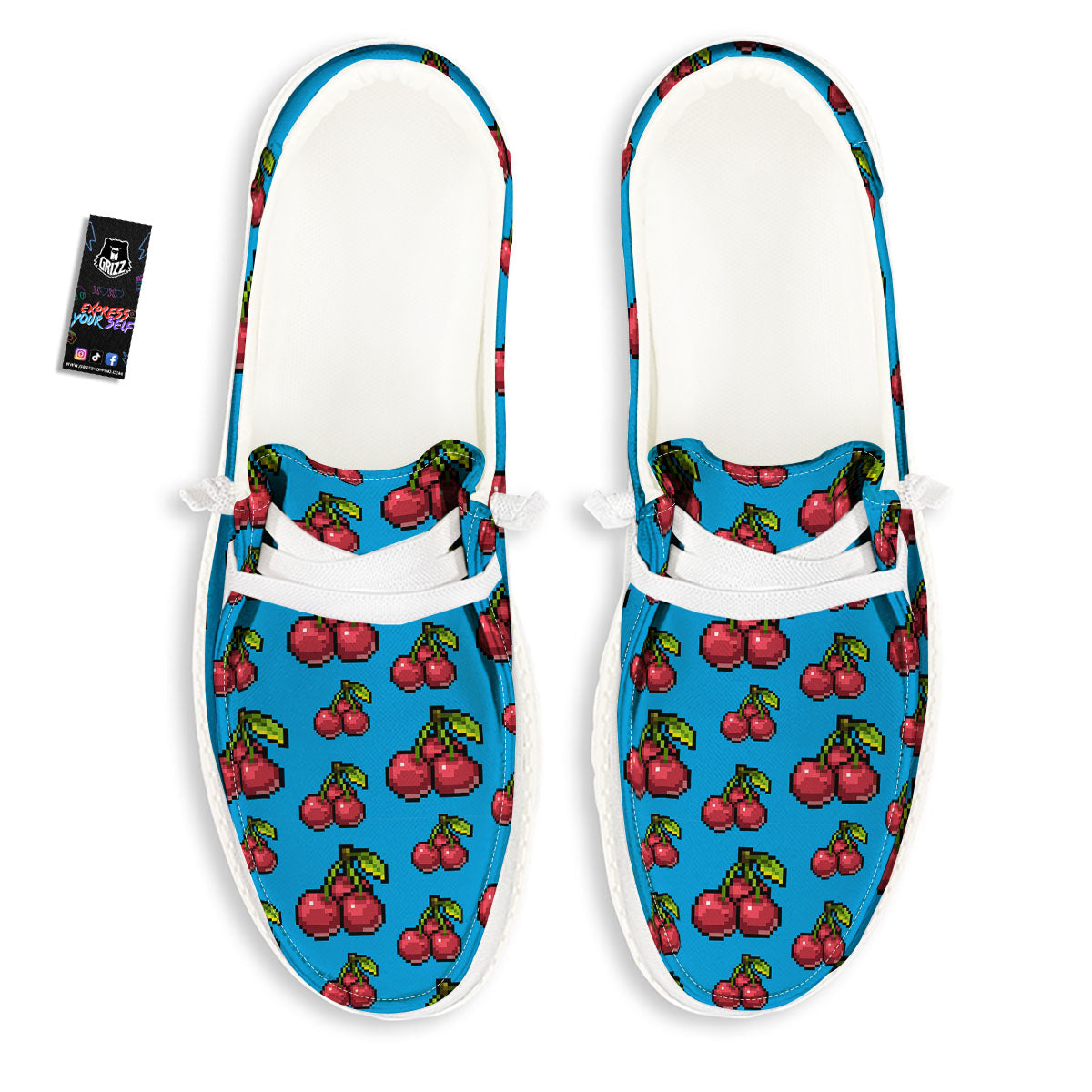 Cherry Pixel Print Pattern Black Loafers-grizzshop