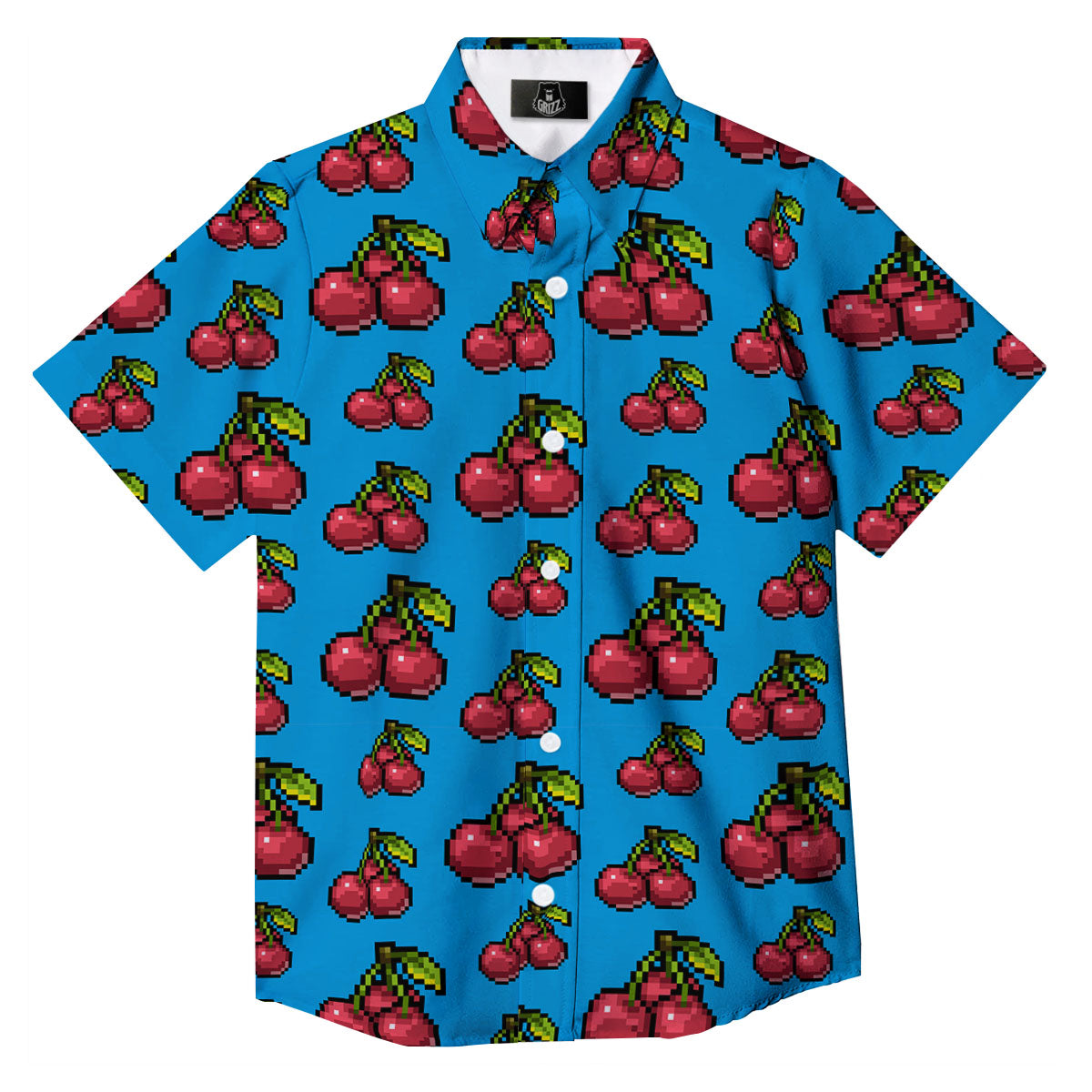 Cherry Pixel Print Pattern Button Up Shirt-grizzshop