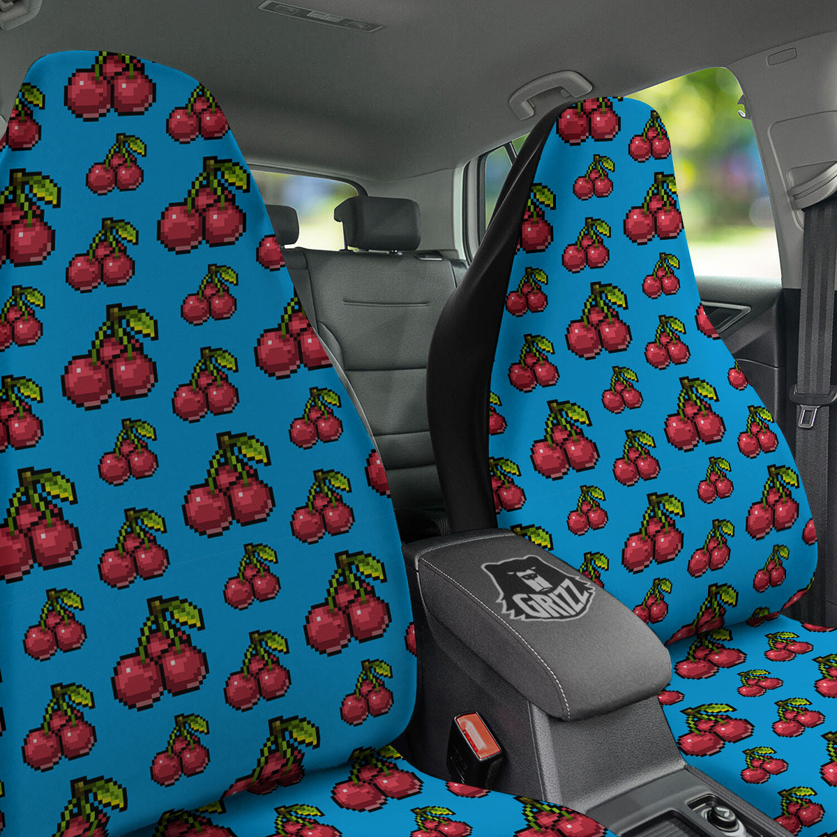 Cherry Pixel Print Pattern Car Seat Covers-grizzshop