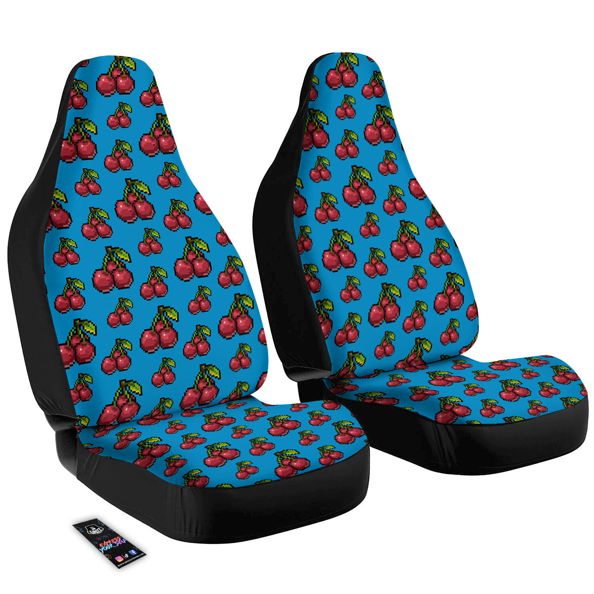 Cherry Pixel Print Pattern Car Seat Covers-grizzshop