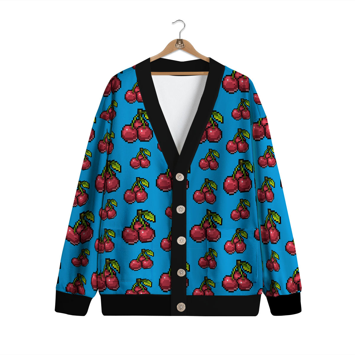 Cherry Pixel Print Pattern Cardigan-grizzshop