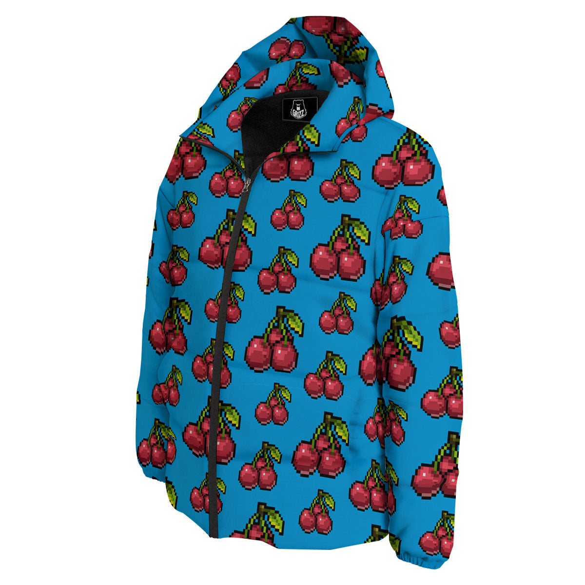 Cherry Pixel Print Pattern Down Jacket-grizzshop