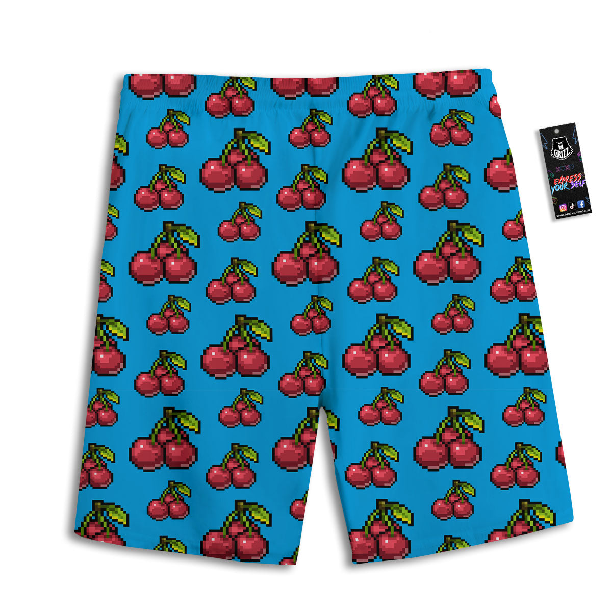 Cherry Pixel Print Pattern Men's Athletic Shorts-grizzshop