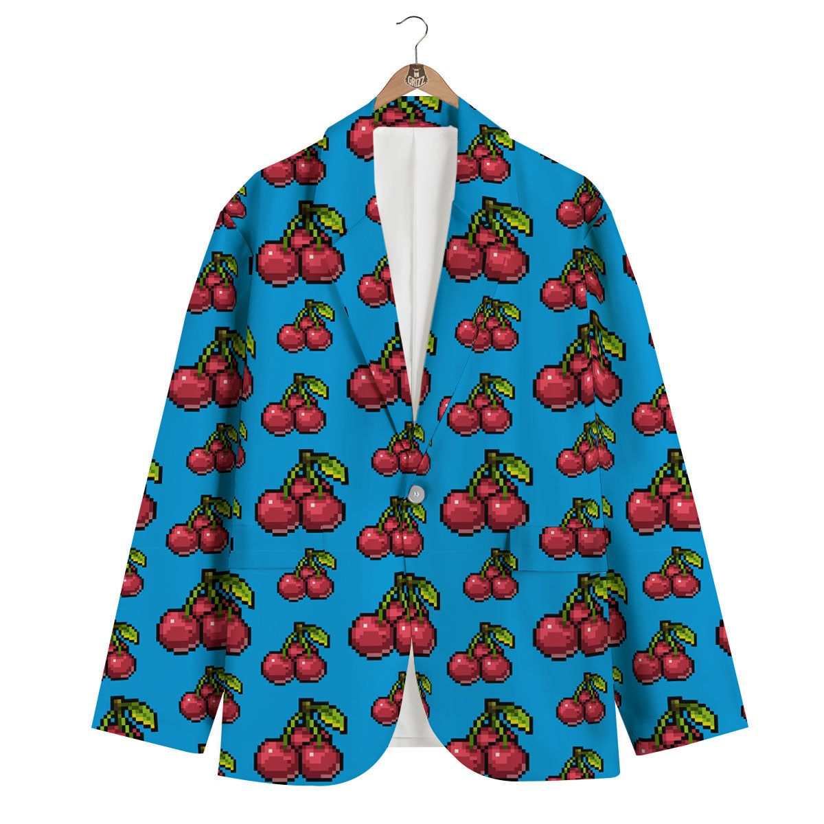 Cherry Pixel Print Pattern Men's Blazer-grizzshop