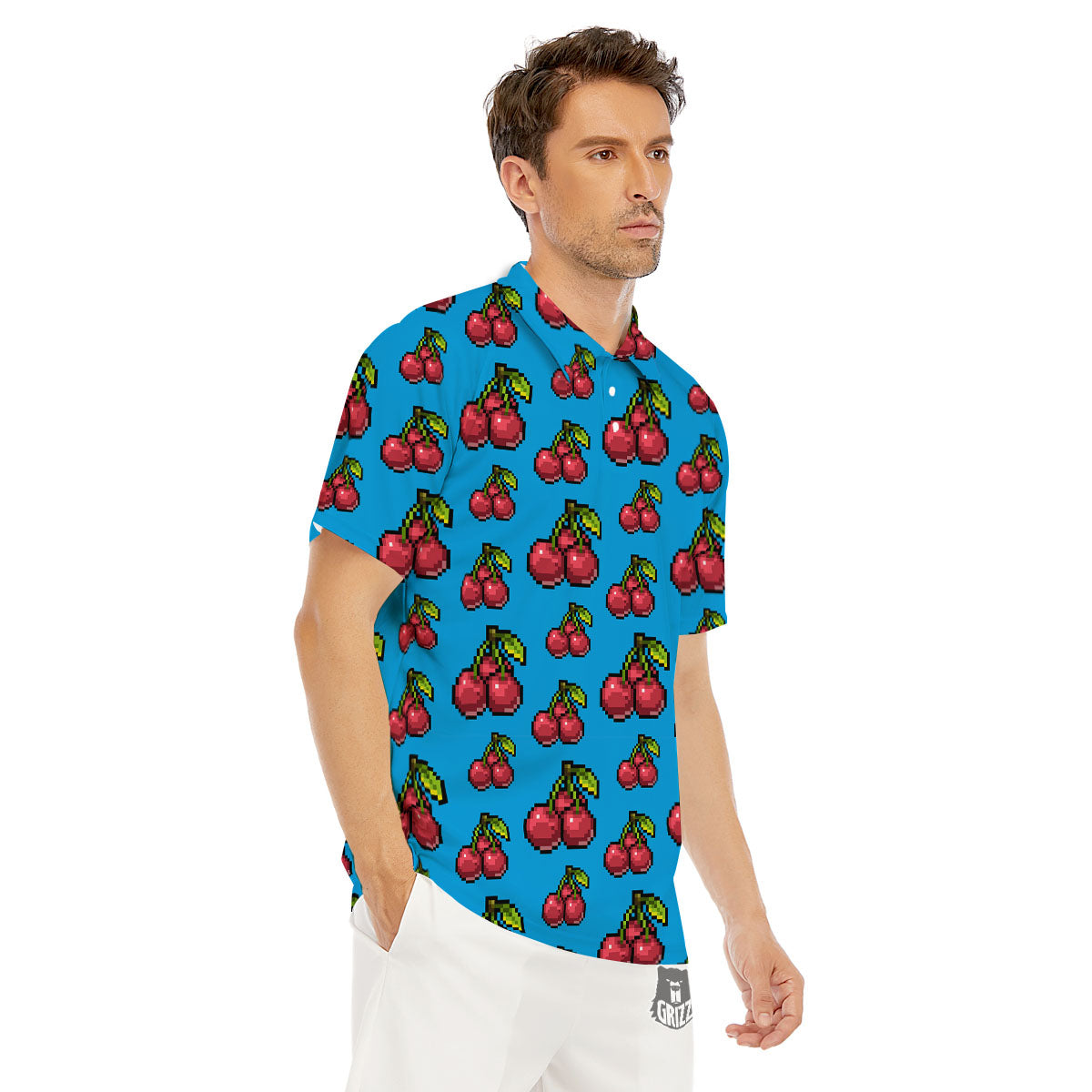 Cherry Pixel Print Pattern Men's Golf Shirts-grizzshop