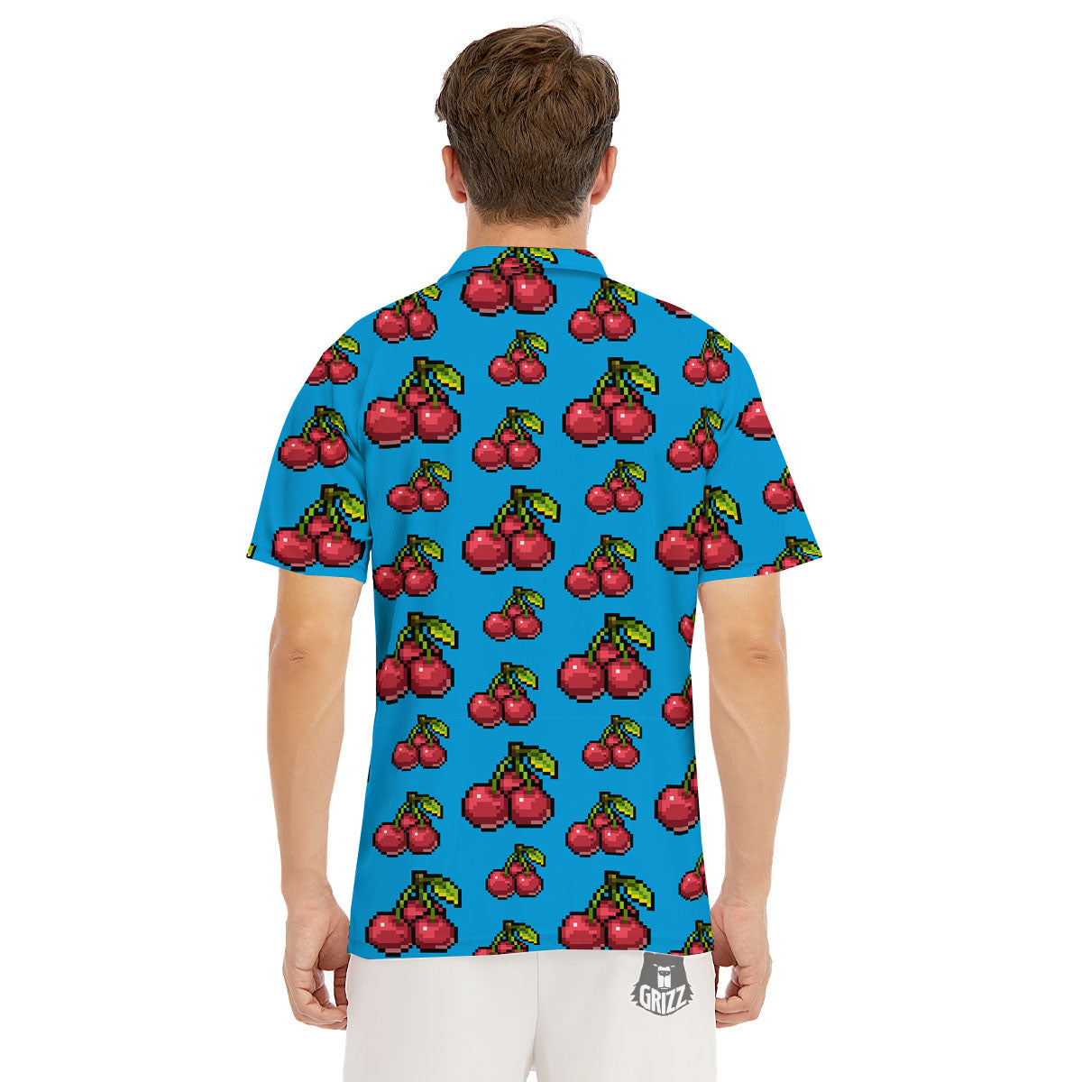 Cherry Pixel Print Pattern Men's Golf Shirts-grizzshop