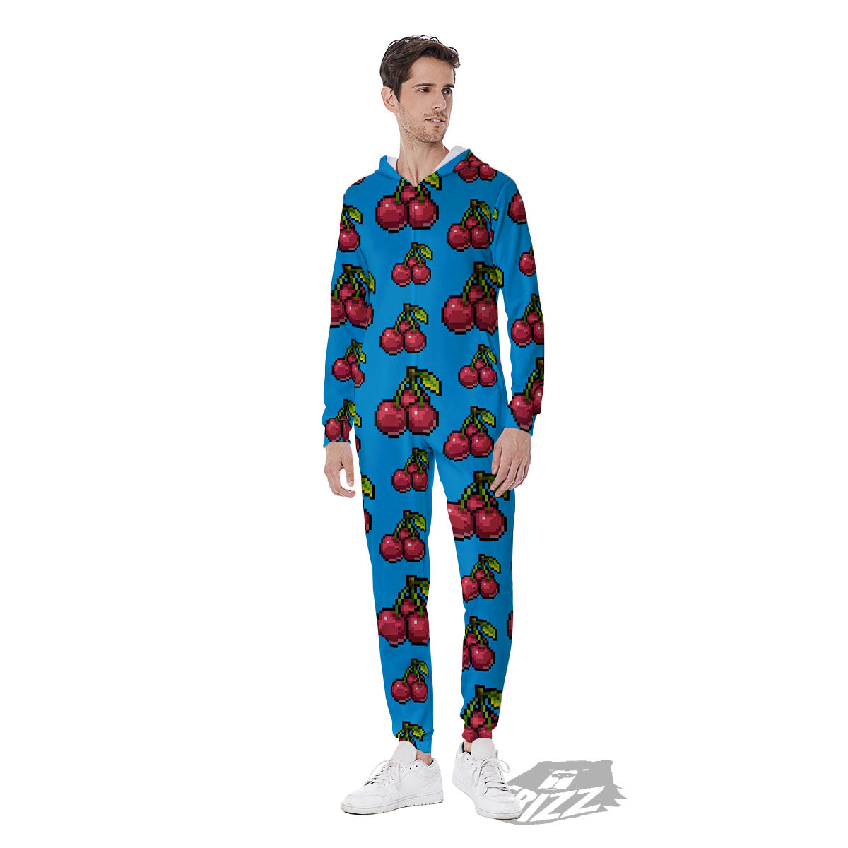 Cherry Pixel Print Pattern Men's Jumpsuit-grizzshop