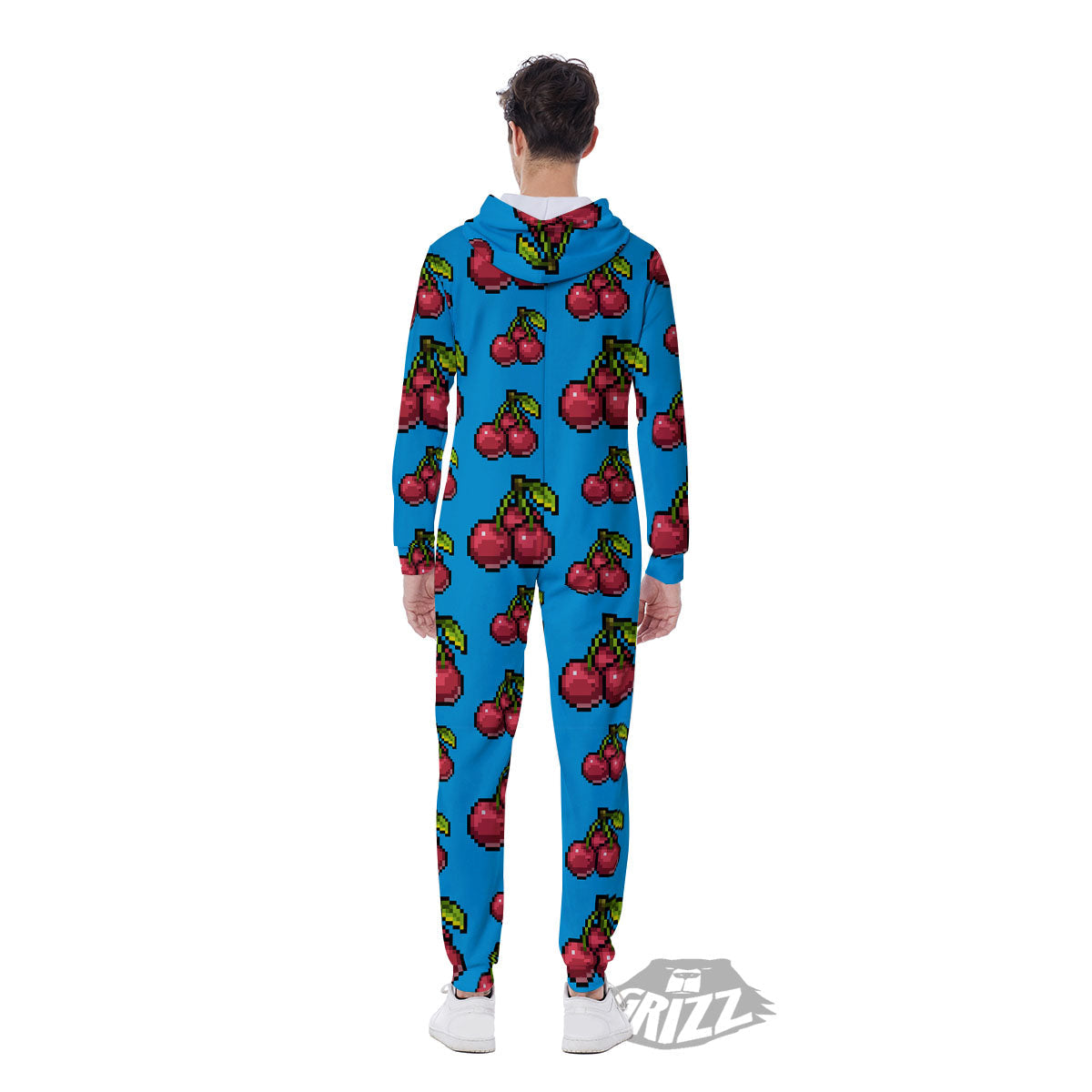 Cherry Pixel Print Pattern Men's Jumpsuit-grizzshop