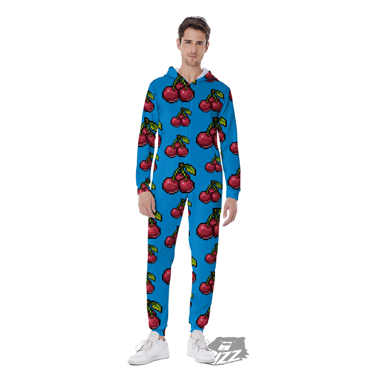Cherry Pixel Print Pattern Men's Jumpsuit-grizzshop
