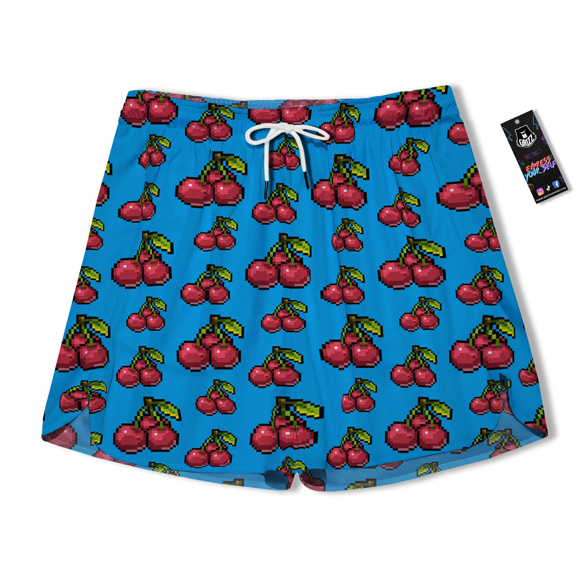 Cherry Pixel Print Pattern Men's Running Shorts-grizzshop