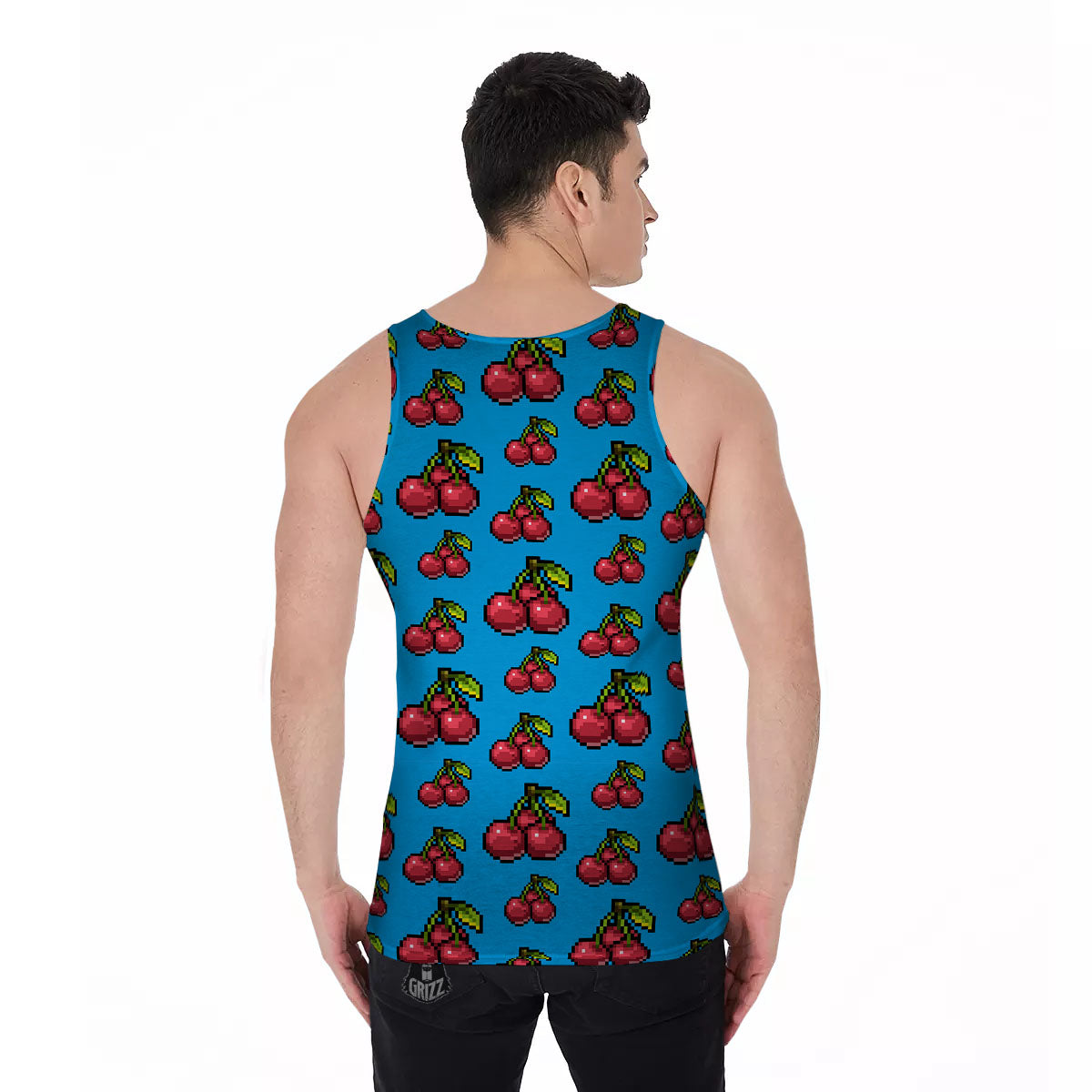 Cherry Pixel Print Pattern Men's Tank Top-grizzshop